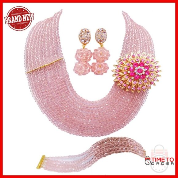 Other - 10-Row Crystal Bridal Jewelry Set with Necklace Earrings Bracelet